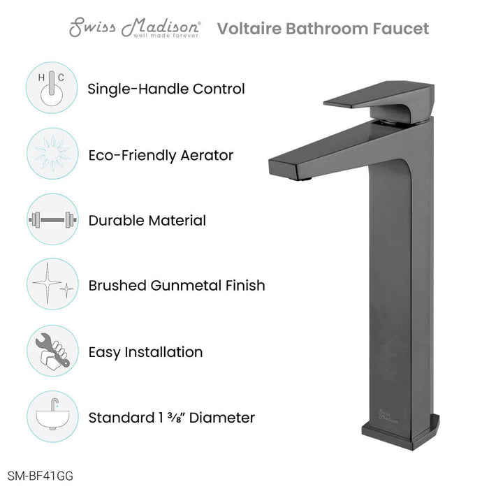 Swiss Madison Voltaire Single Hole, Single-Handle, High Arc Bathroom Faucet in Gunmetal Grey - SM-BF41GG