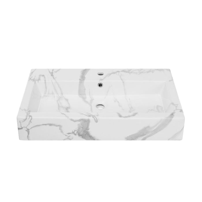 Swiss Madison Voltaire Wide Rectangle Vessel Sink in White Marble - SM-VSM292W1