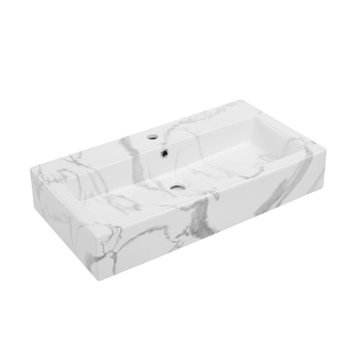 Swiss Madison Voltaire Wide Rectangle Vessel Sink in White Marble - SM-VSM292W1