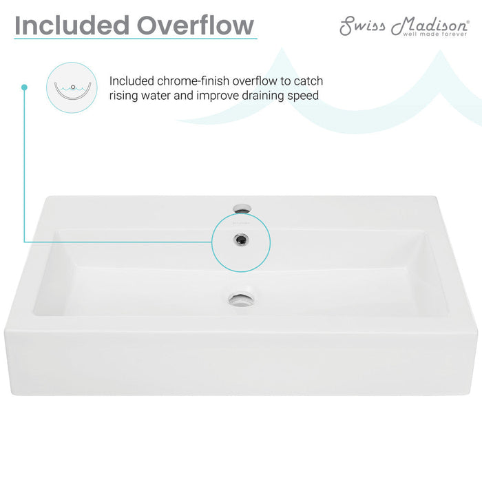 Swiss Madison Voltaire Wide Rectangle Wall-Mount Sink in Shiny White - SM-WS292