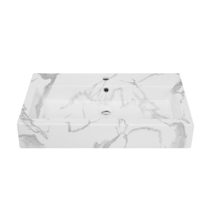 Swiss Madison Voltaire Wide Rectangle Wall Hung Sink in White Marble - SM-WSM292W1