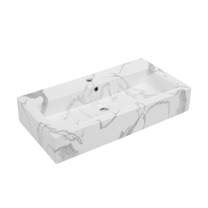 Swiss Madison Voltaire Wide Rectangle Wall Hung Sink in White Marble - SM-WSM292W1