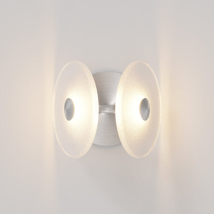 Coral Twin Wall Light frosted steel lit up