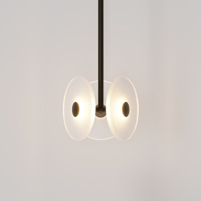 Coral Trio Drop Pendant Light bronze frosted lit up