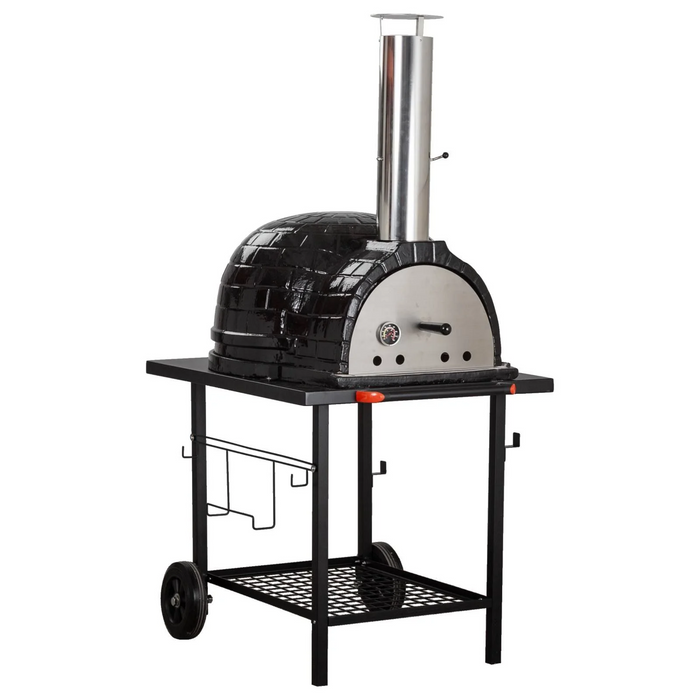 Grill King 26 Ceramic Woodfire & Stainless Steel Pizza Oven, Pizza Peel, Trolley, & Cover